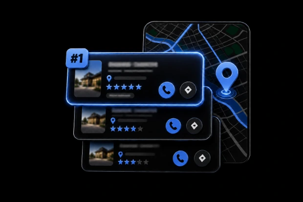Google Maps map pack listing cards with a number one ranked business
